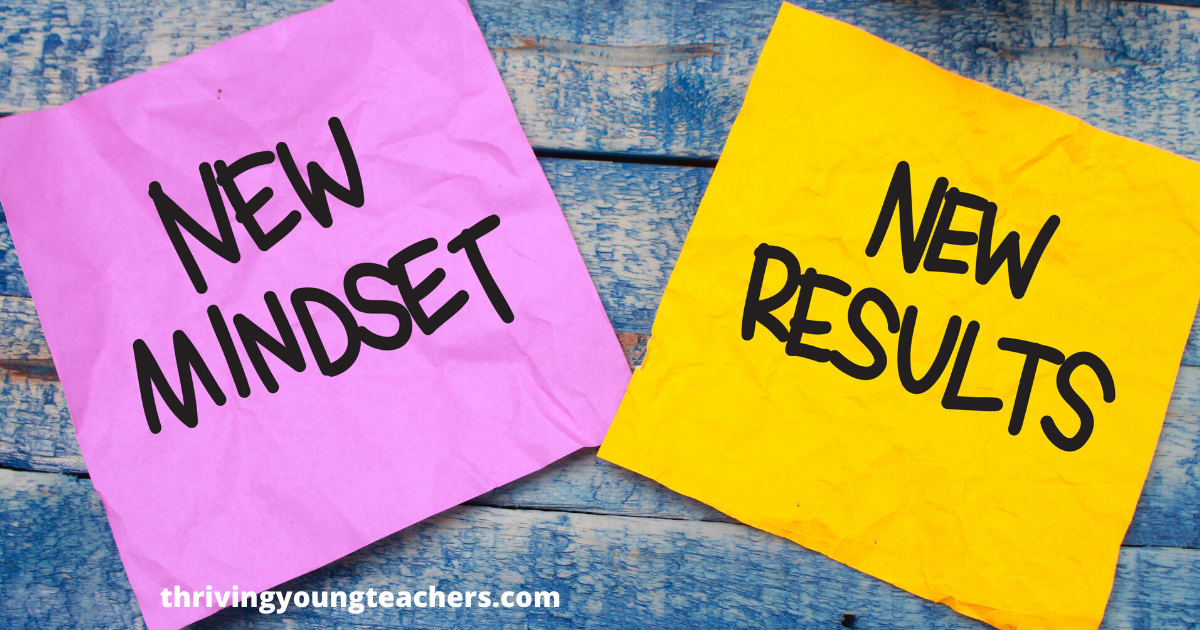 limiting mindset beliefs, signs with new mindset and new results written on them